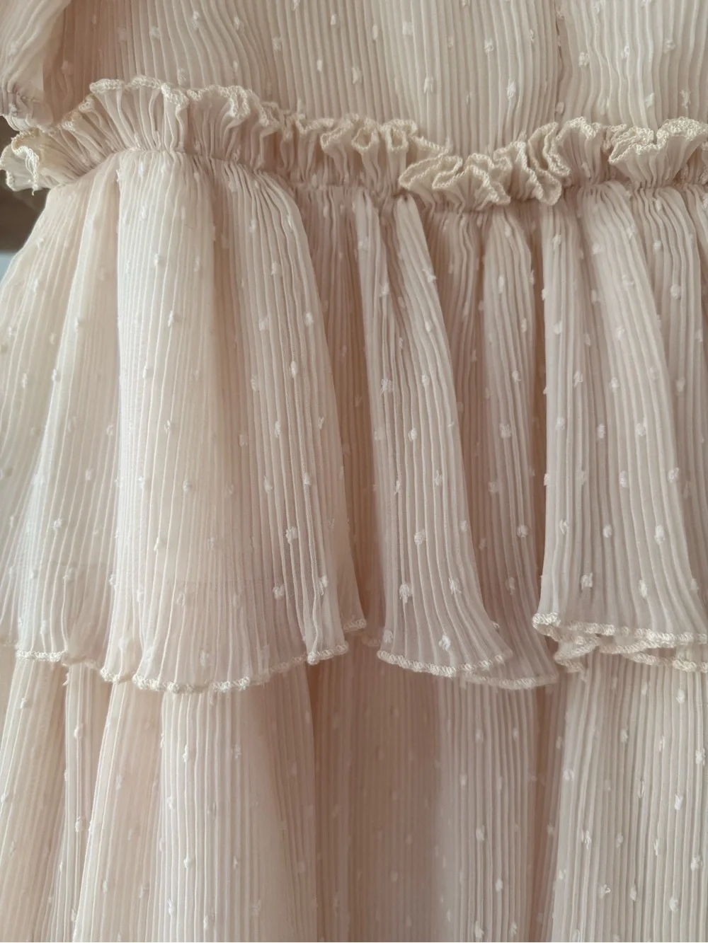Nieman Marcus english rose flowy Tiered Micro-Dot Midi Dress ruffled layers. EUC